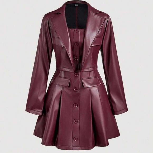Passion of Essence Deep Burgundy Faux Leather Dress and Jacket - Picture 3 of 8